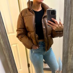 NWOT- Aqua-Faux Leather Puffer Jacket